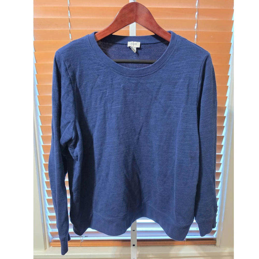 J.Crew Womens Navy Blue Slub Knit Long Sleeve Crewneck Sweatshirt Size Large